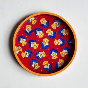 Hand painted Circular Wood Tray 11.5 inches - Bahaara- Kalamkari