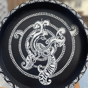 Hand painted Circular Wood Tray 14.75 inches - Sweta- Alpona