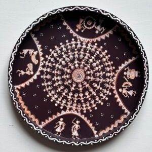 Hand painted Circular Wood Tray 11.5 inches Never Apart-Warli